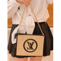 Louis Vuitton Women Toiletry Pouch On Chain Natural Black Raffia Cowhide Leather (4)