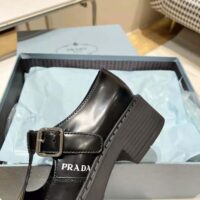 Prada Women Brushed-Leather Mary Jane T-strap Shoes-Black (1)