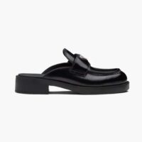 Prada Women Chocolate Brushed Leather Mules-Black (1)