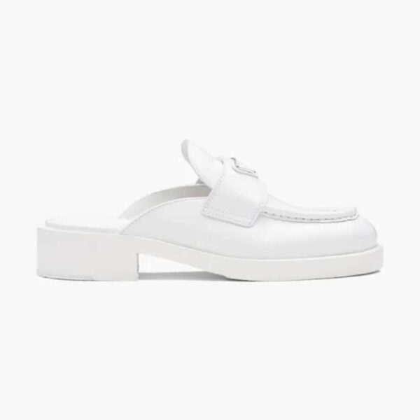 Prada Women Chocolate Brushed Leather Mules-White (1)