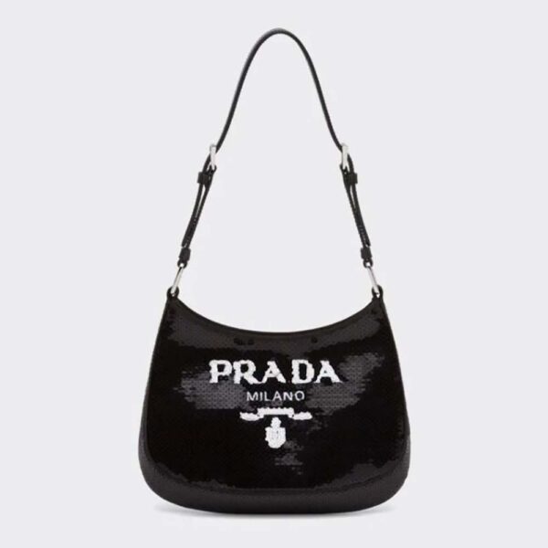 Prada Women Cleo Sequined Bag with Embroidered Lettering Logo on the Front (1)