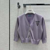 Prada Women Cropped Lurex Cardigan with Intarsia Logo-Purple (1)