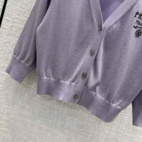 Prada Women Cropped Lurex Cardigan with Intarsia Logo-Purple (1)