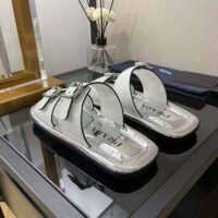 Prada Women Leather Sandals With Metal Buckle on the Upper-Silver (1)