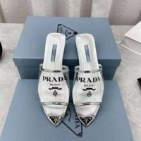 Prada Women Logo-Print Plexiglas Slides-Silver (1)