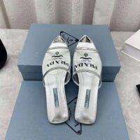 Prada Women Logo-Print Plexiglas Slides-Silver (1)