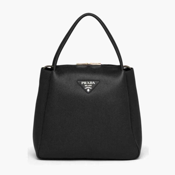 Prada Women Medium Leather handbag with the Prada Metal Lettering Logo Illuminating Its Center-black (1)