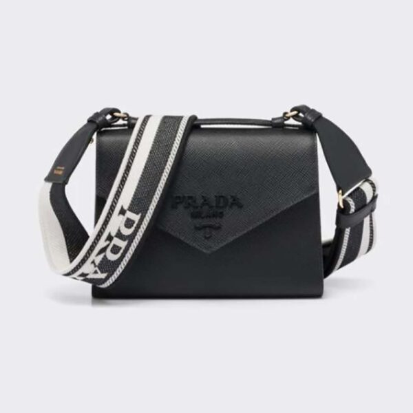 Prada Women Monochrome Saffiano and Leather Bag-Black (1)