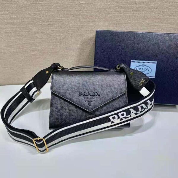 Prada Women Monochrome Saffiano and Leather Bag-Black (2)