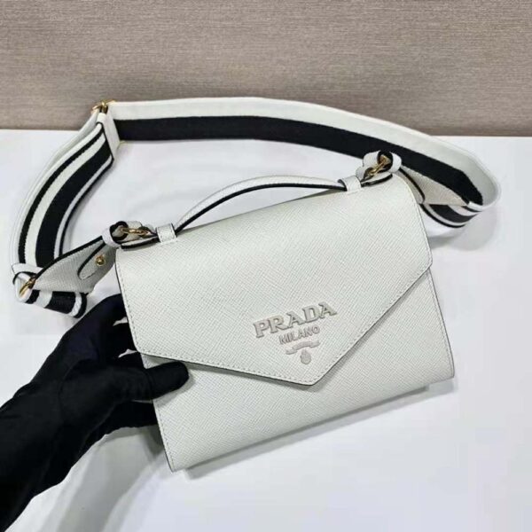 Prada Women Monochrome Saffiano and Leather Bag-White (4)