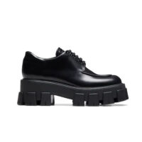 Prada Women Monolith Brushed Calf Leather Lace-Up Shoes-Black (1)