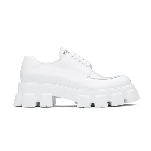 Prada Women Monolith Brushed Leather Lace-up Shoes-White (1)