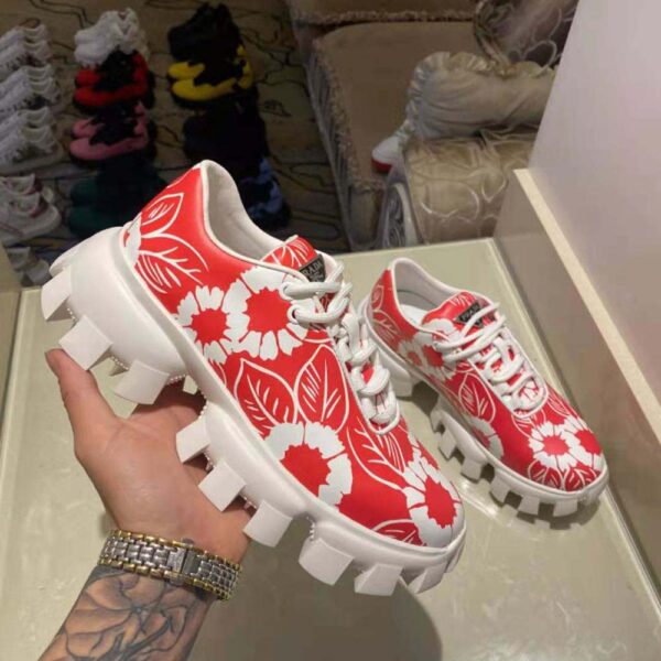 Prada Women Printed Nylon Sneakers-Red (5)