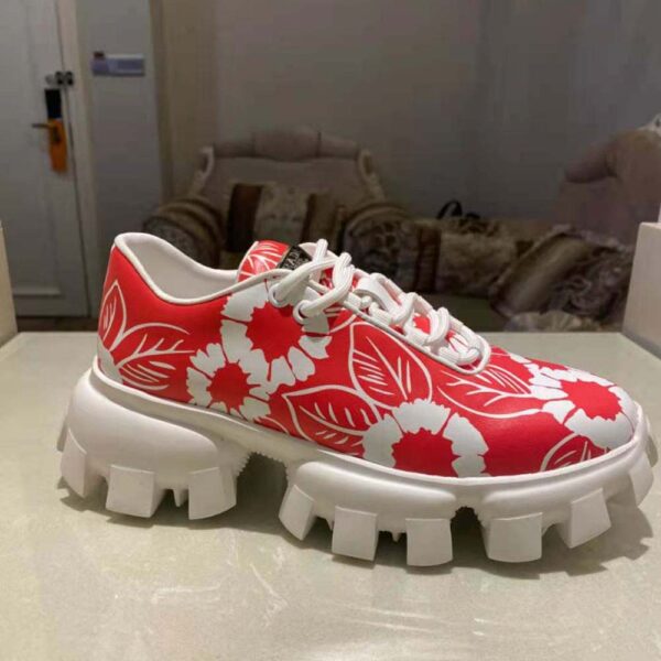 Prada Women Printed Nylon Sneakers-Red (9)