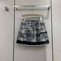 Prada Women Printed Tweed Miniskirt-Black (1)