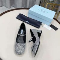 Prada Women Satin Pumps with Crystals in 45mm Heel Height-Silver (1)