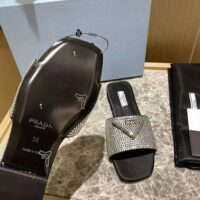 Prada Women Satin Slides with Crystals-Black (1)