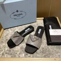 Prada Women Satin Slides with Crystals-Black (1)