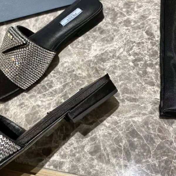 Prada Women Satin Slides with Crystals-Black (5)