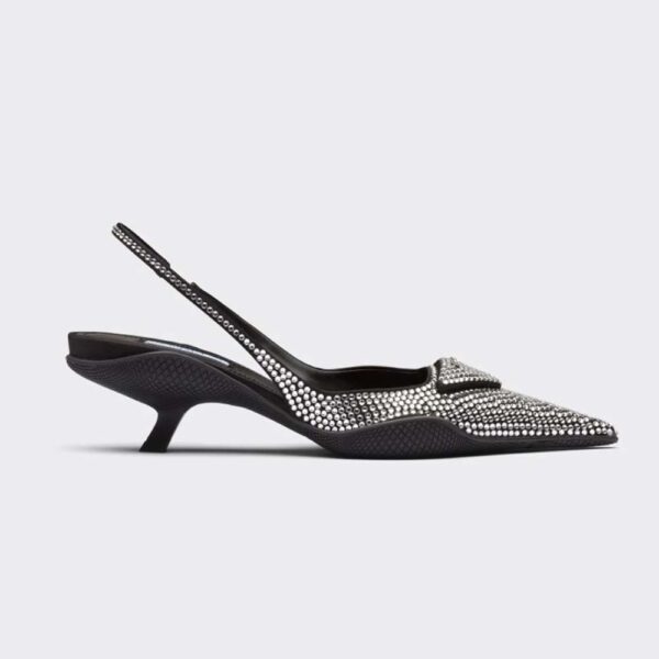 Prada Women Satin Sling-Back Pumps with Crystals-Black (1)