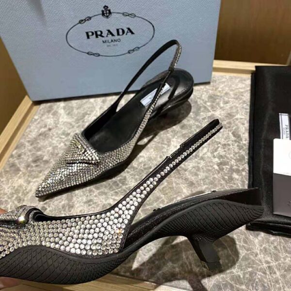 Prada Women Satin Sling-Back Pumps with Crystals-Black (8)