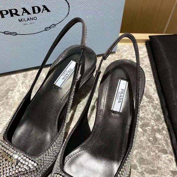 Prada Women Satin Sling-Back Pumps with Crystals-Black (9)