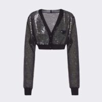 Prada Women Sequin-Embroidered Tulle Crop Top-Black (1)