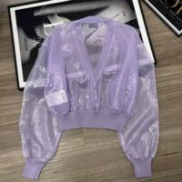 Prada Women Sequin-Embroidered Tulle Crop Top-Purple (1)