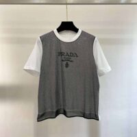 Prada Women Studded Chiffon and Jersey T-shirt-White (1)