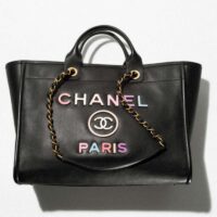 Chanel Women CC Large Shopping Bag Calfskin Aged Gold-Tone Metal Black (12)