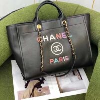 Chanel Women CC Large Shopping Bag Calfskin Aged Gold-Tone Metal Black (12)