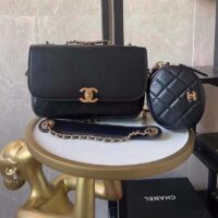 Chanel Women Flap Bag with Pocket Accessories Calfskin Leather-Black (1)