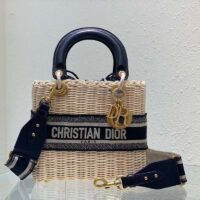 Dior Unisex CD Mini Lady Dior Bag Natural Wicker Blue Dior Oblique Jacquard (5)