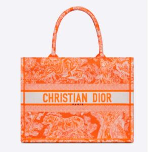 Dior Women CD Medium Book Tote Fluorescent Orange Toile De Jouy Reverse Embroidery