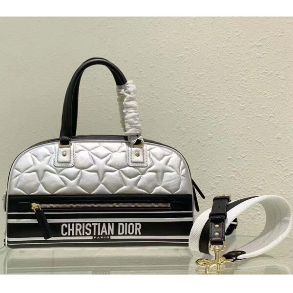 Dior Women CD Medium Vibe Zip Bowling Bag Black Silver Padded Étoile Calfskin (7)