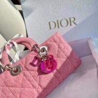 Dior Women Lady D-Joy Bag Bright Pink Cannage Denim (7)