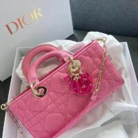 Dior Women Lady D-Joy Bag Bright Pink Cannage Denim (7)