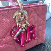 Dior Women Lady D-Joy Bag Bright Pink Cannage Denim (7)