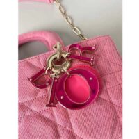 Dior Women Lady D-Joy Bag Bright Pink Cannage Denim (7)