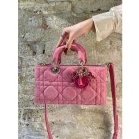 Dior Women Lady D-Joy Bag Bright Pink Cannage Denim (7)