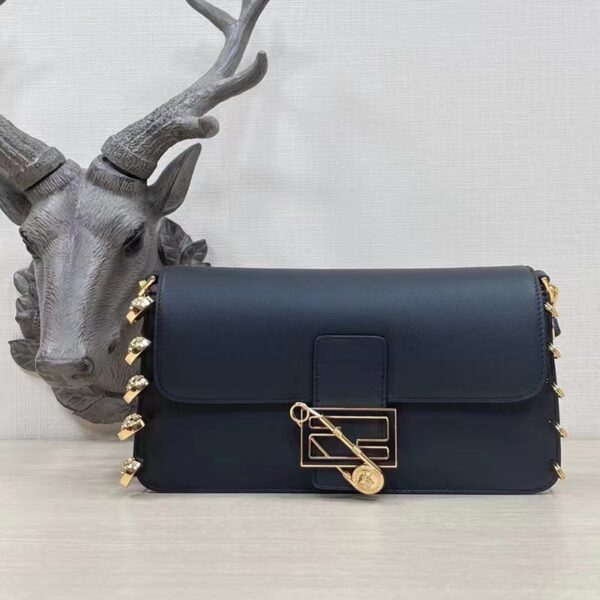 Fendi Women FF Baguette Brooch Fendace Black Leather Bag (2)