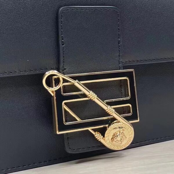 Fendi Women FF Baguette Brooch Fendace Black Leather Bag (3)