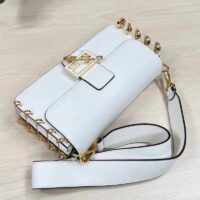 Fendi Women FF Baguette Brooch Fendace White Leather Bag (9)