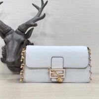 Fendi Women FF Baguette Brooch Fendace White Leather Bag (9)