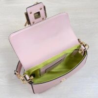 Fendi Women FF Brooch Mini Baguette Fendace Pink Leather Bag (8)