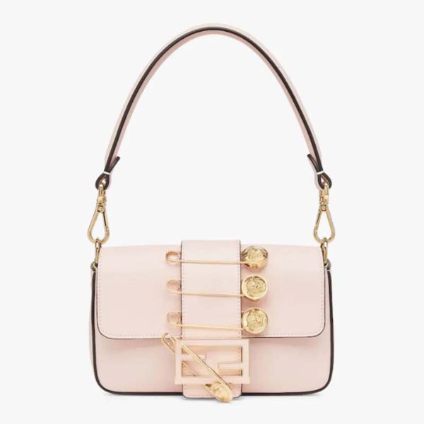 Fendi Women FF Brooch Mini Baguette Fendace Pink Leather Bag (8)