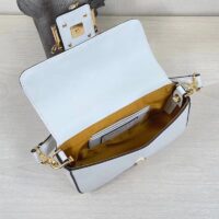 Fendi Women FF Brooch Mini Baguette Fendace White Leather Bag (11)