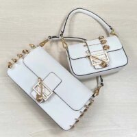 Fendi Women FF Brooch Mini Baguette Fendace White Leather Bag (11)