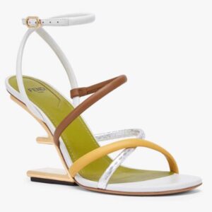 Fendi Women FF First White Nappa Leather High-Heeled Sandals 9.5 cm Heel