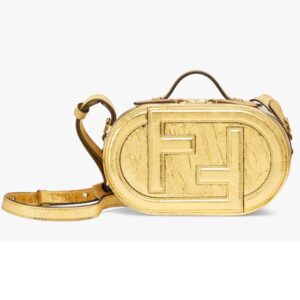 Fendi Women FF O’Lock Mini Camera Case Gold Laminated Leather Mini Bag